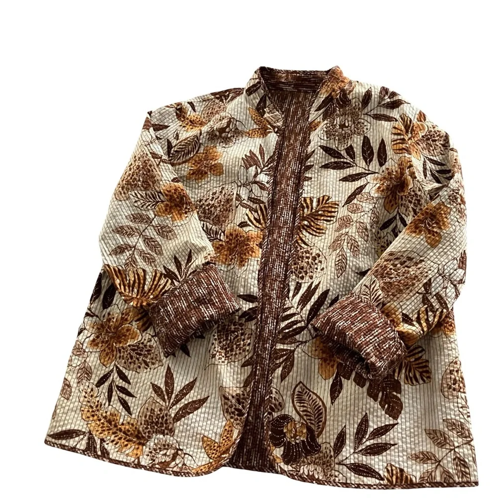 Women’s Reversible Jacket Blazer Open Front Floral Safari Print See Measurements